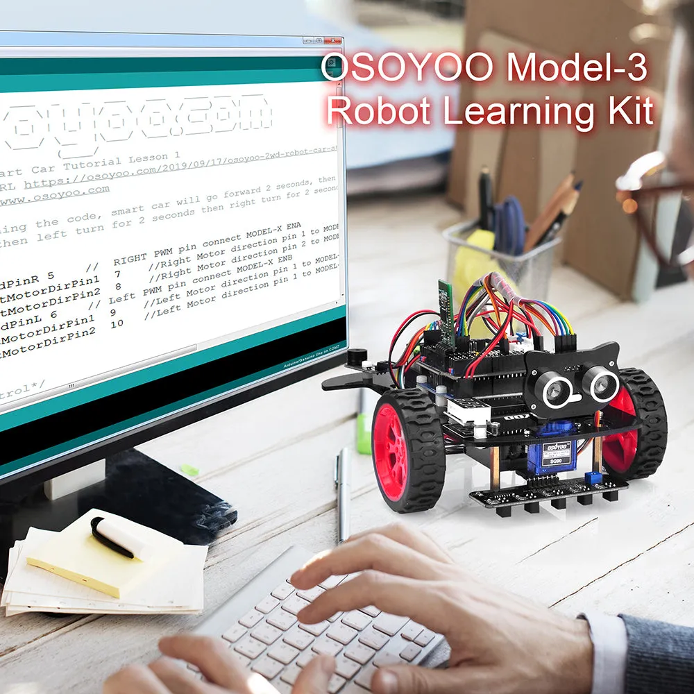 OSOYOO Model 3 Robot Car DIY Starter Kit for Arduino, Remote Control App Educational Motorized Robotics for Building Programming