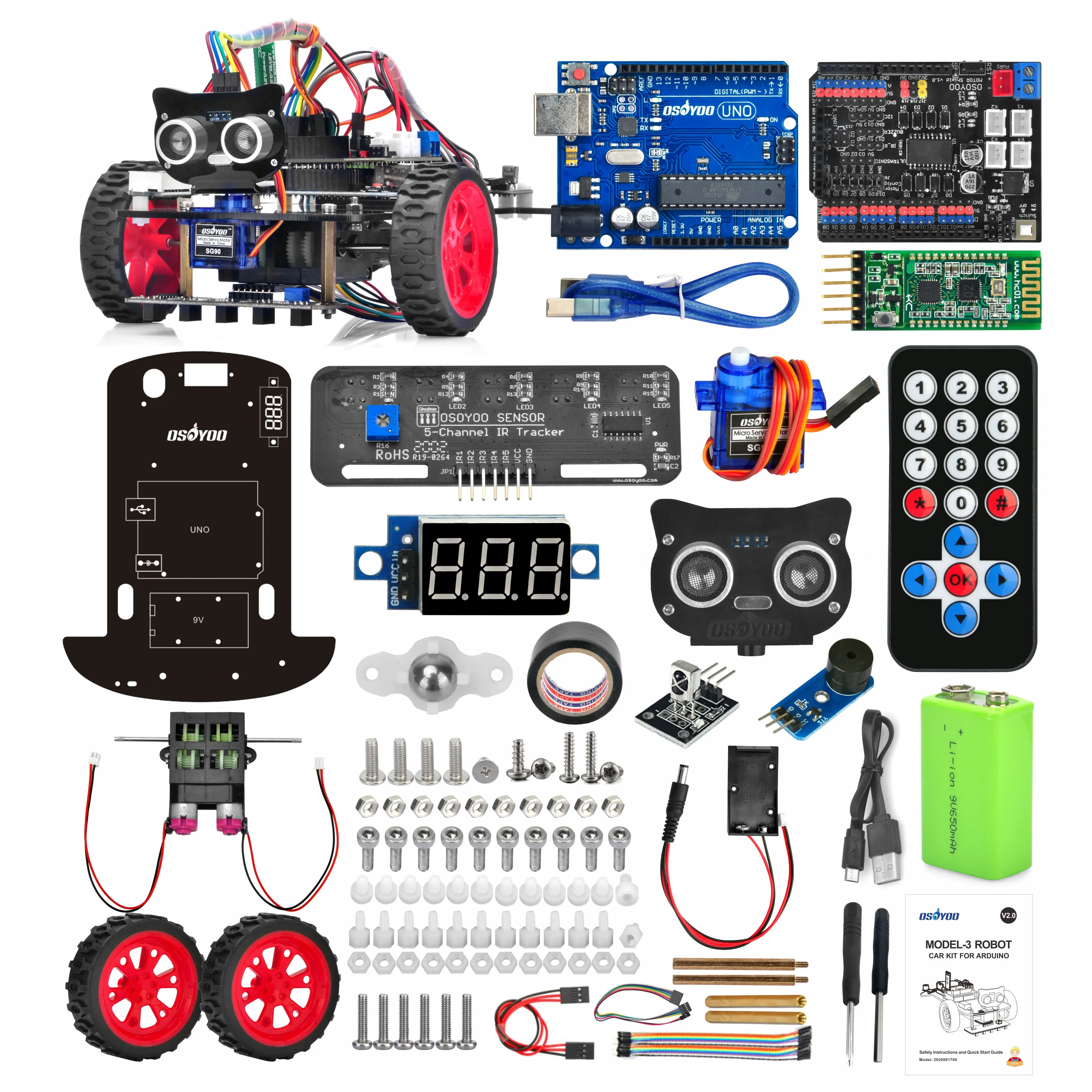 OSOYOO Model 3 Robot Car DIY Starter Kit for Arduino, Remote Control App Educational Motorized Robotics for Building Programming