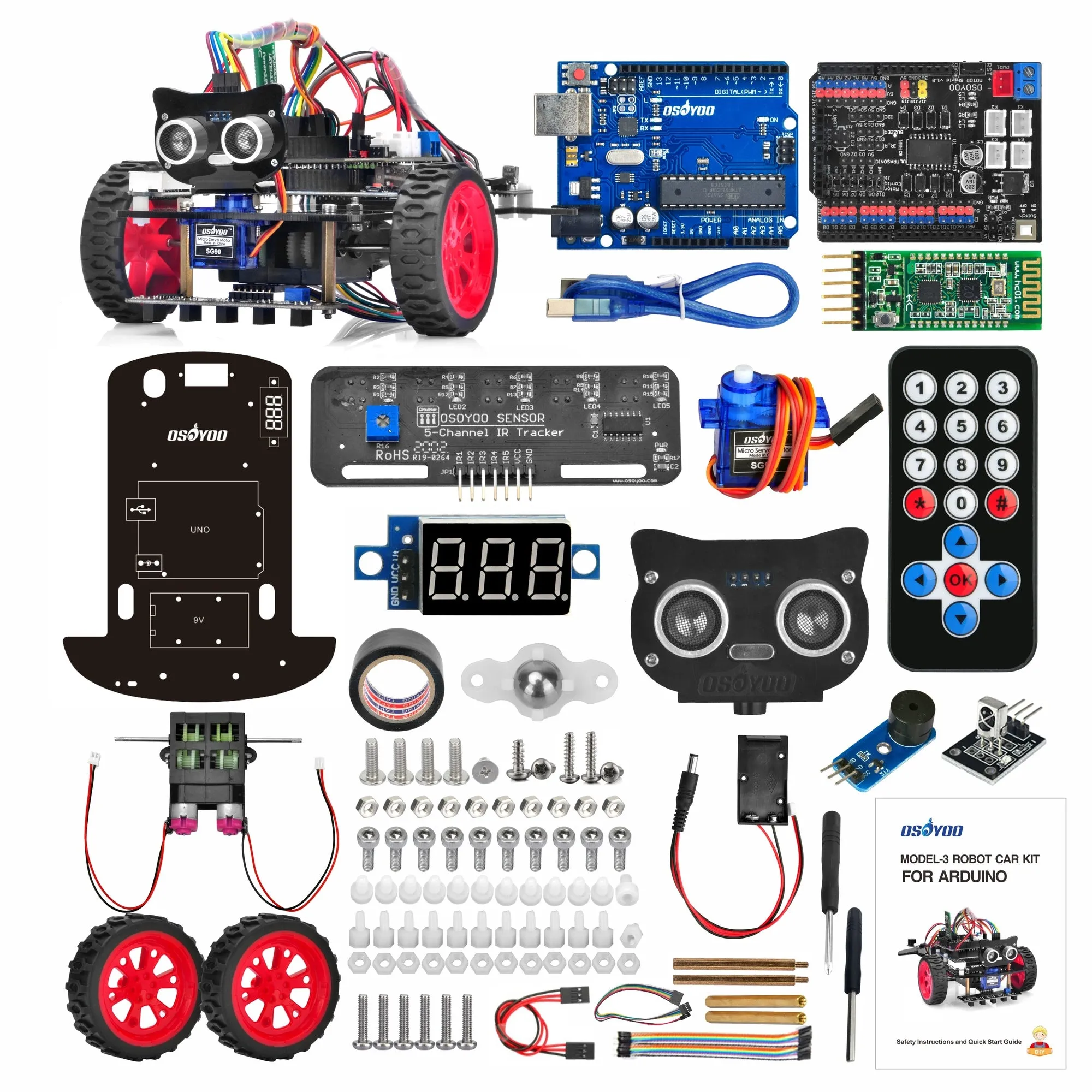 OSOYOO Model 3 Robot Car DIY Starter Kit for Arduino, Remote Control App Educational Motorized Robotics for Building Programming