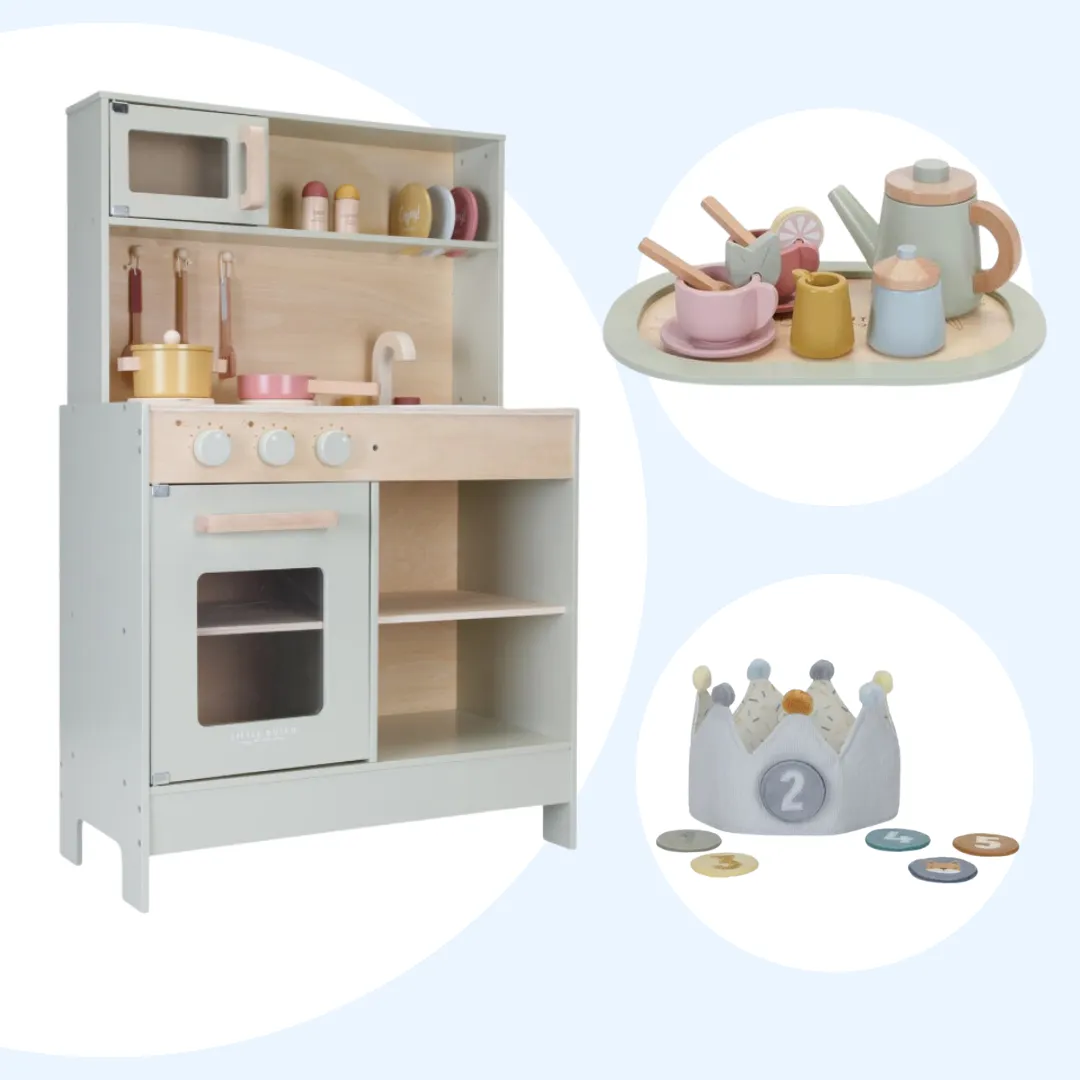 Play Kitchen, Tea Set and Crown Bundle - Blue