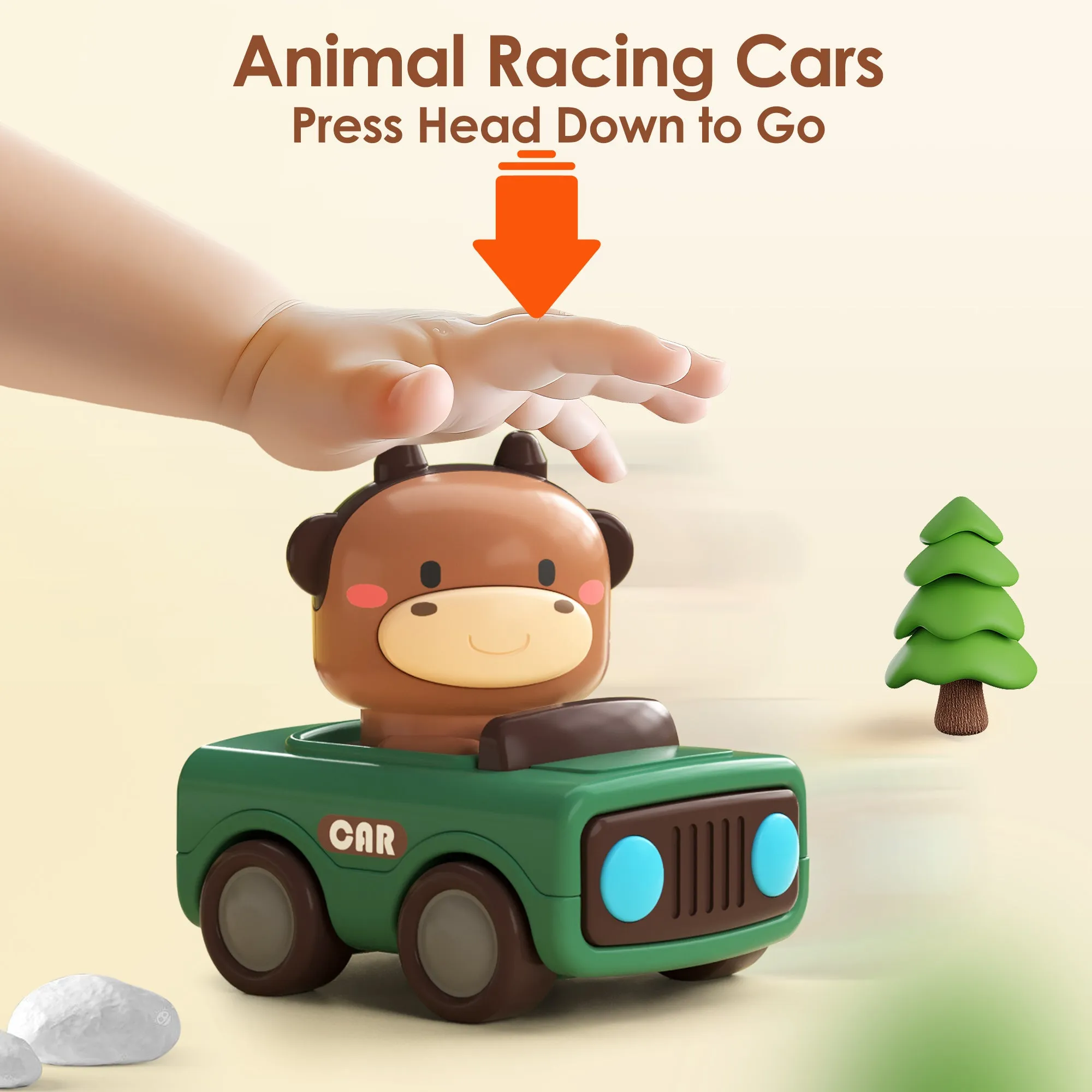 Press and Go Vehicle Car Toys, Animal Racing Cars