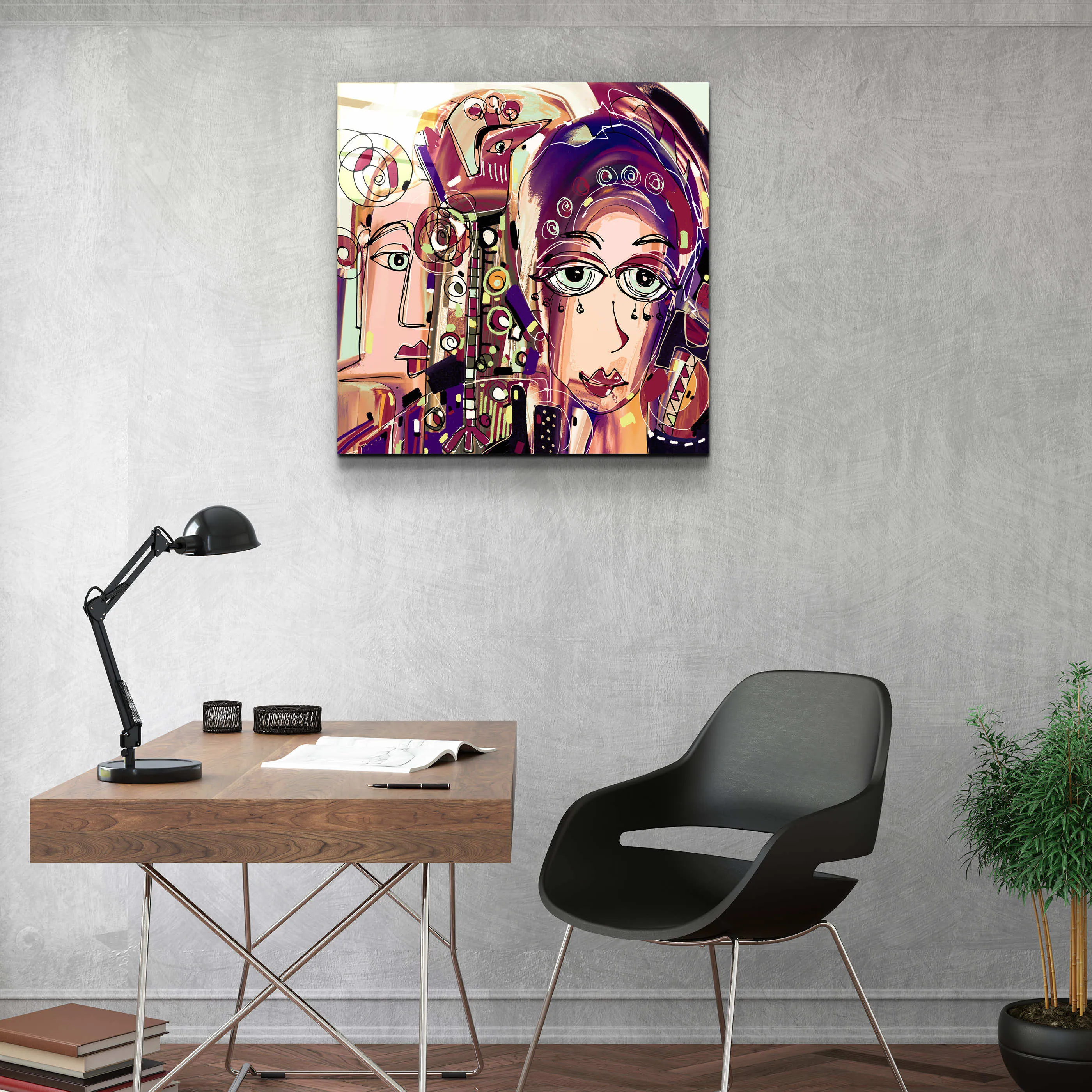 ."Faces Illustration-Abstract". Designer's Collection Glass Wall Art