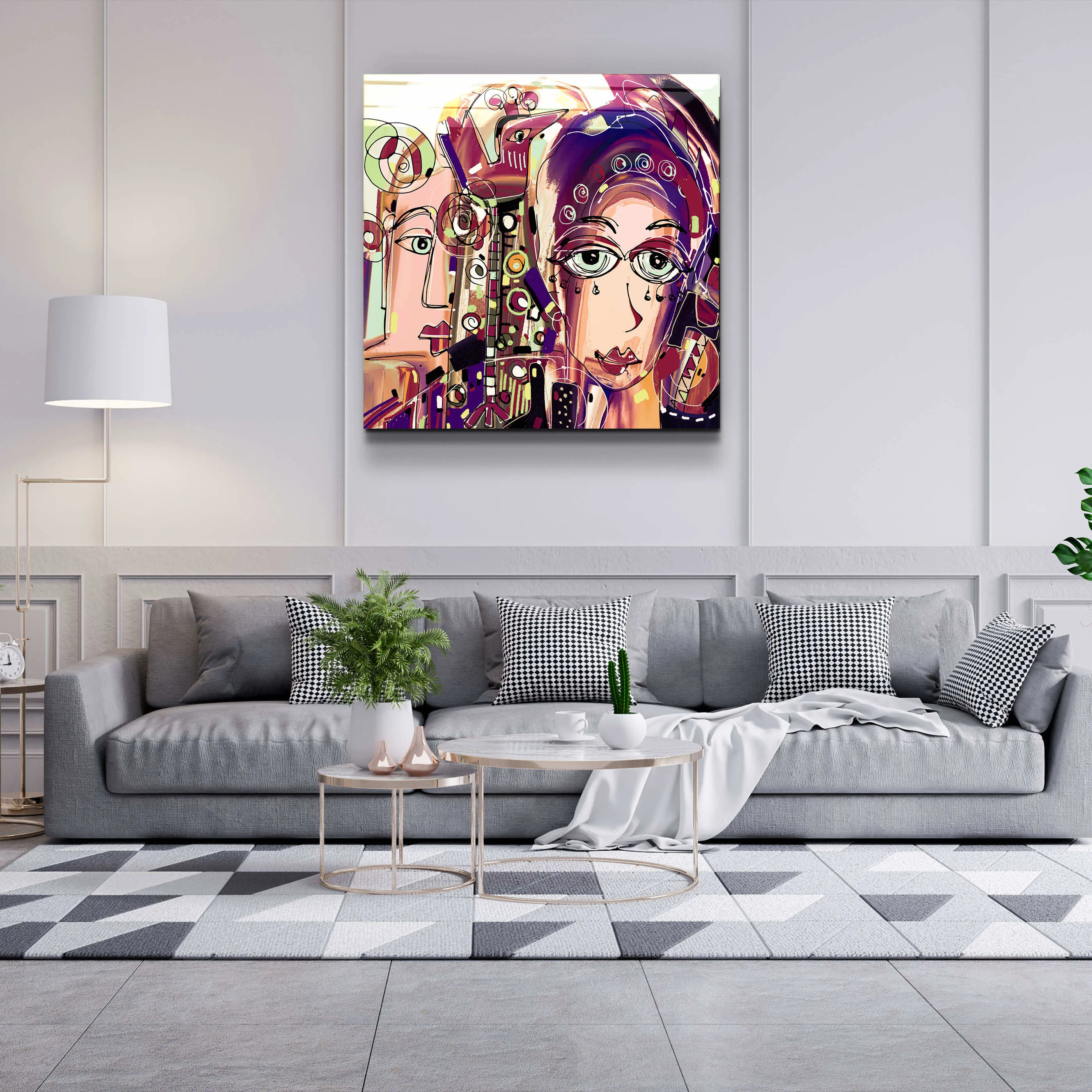 ."Faces Illustration-Abstract". Designer's Collection Glass Wall Art