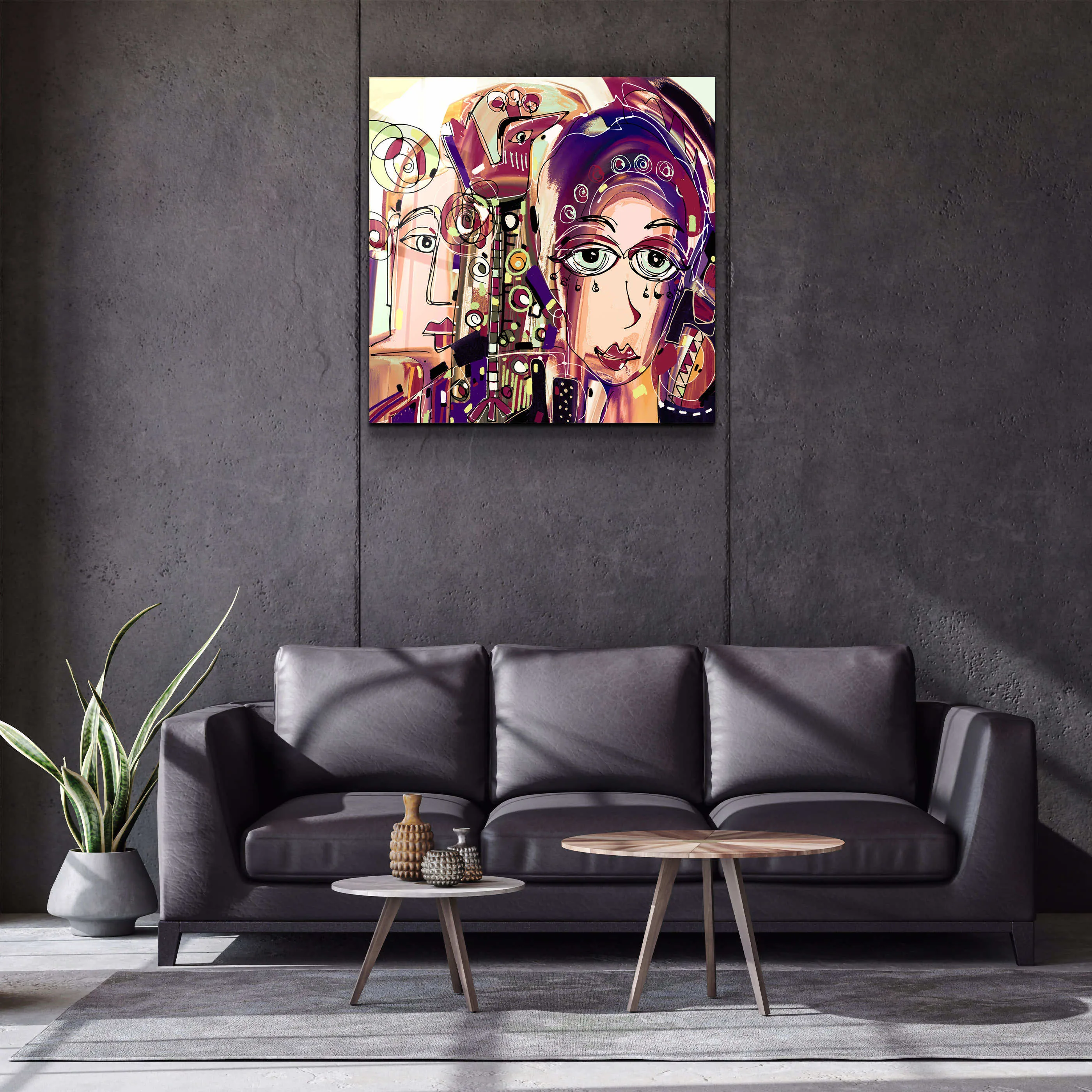 ."Faces Illustration-Abstract". Designer's Collection Glass Wall Art