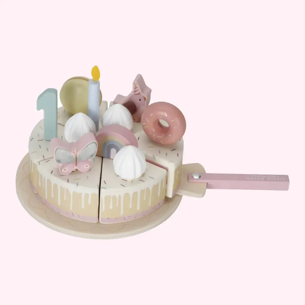 Wooden Birthday Cake Play Food 26piece - Pink