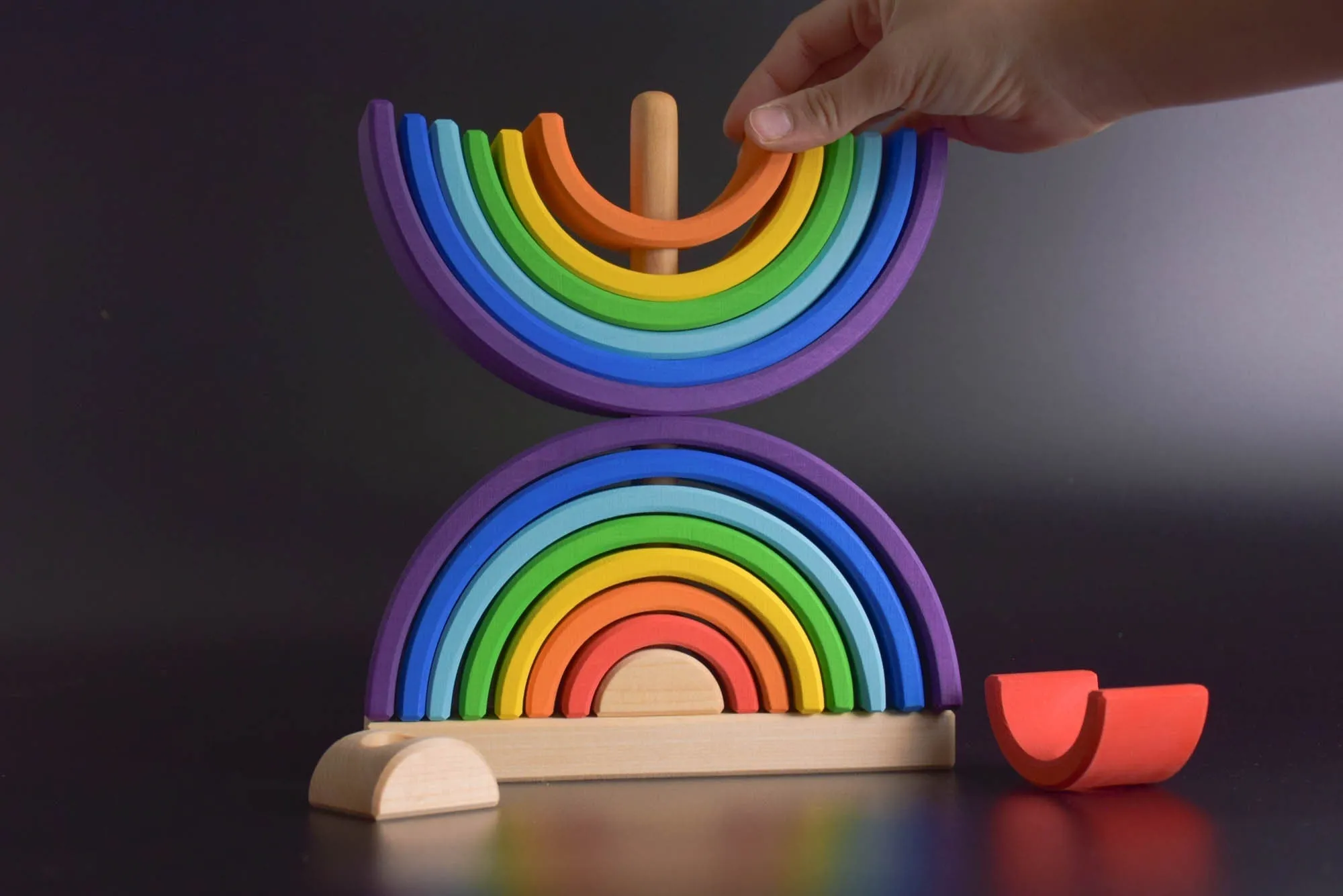 Wooden Double Rainbow Stacking Tower, Personalized Gifts, Montessori Baby Rainbow Stacker, Waldorf Toddler Toys, Wooden Toys for Toddlers