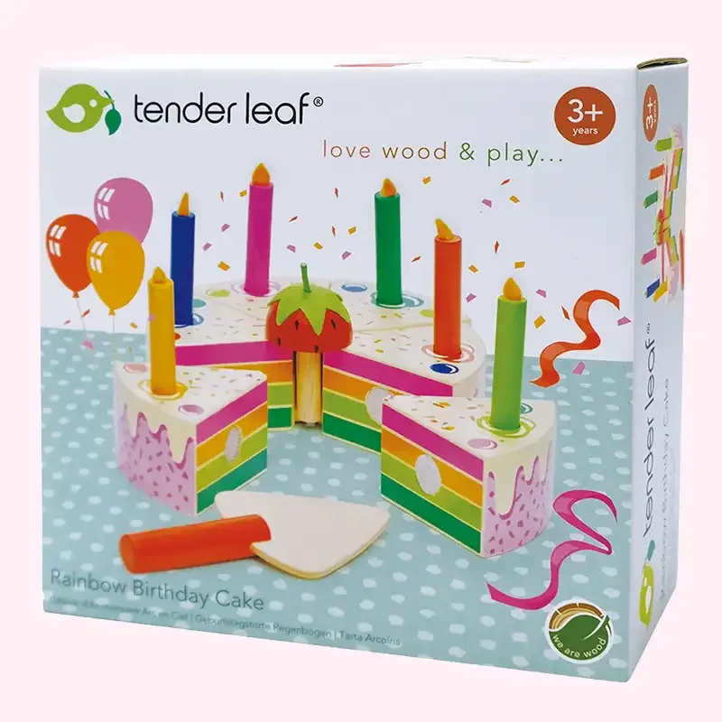 Wooden Rainbow Pretend Play Birthday Cake