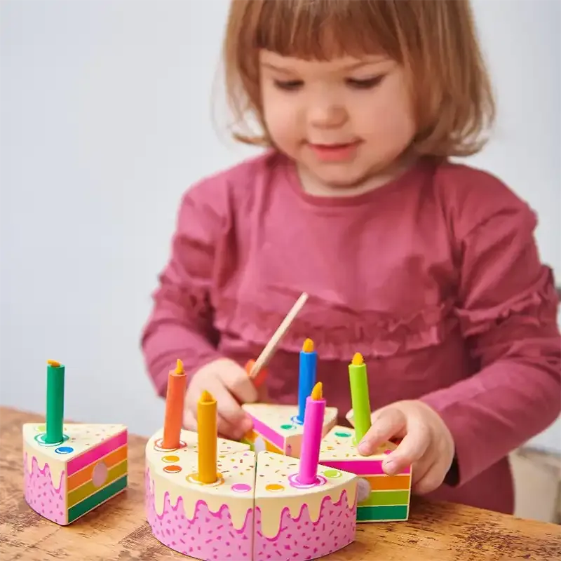 Wooden Rainbow Pretend Play Birthday Cake